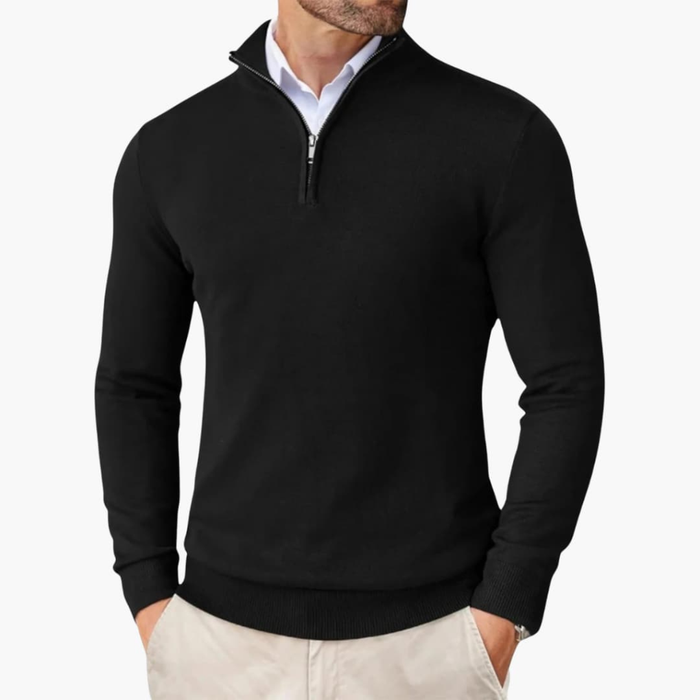 Herr Pullover med Dragkedja och Ribbade Muddar