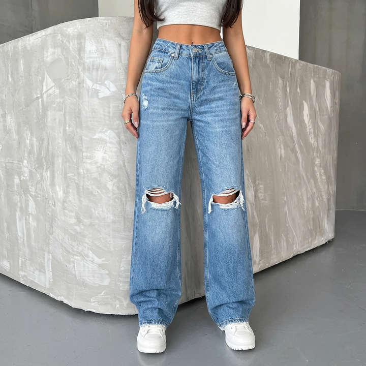 Dam Jeans | Vida Ben | Hög Midja | Slitna Knän