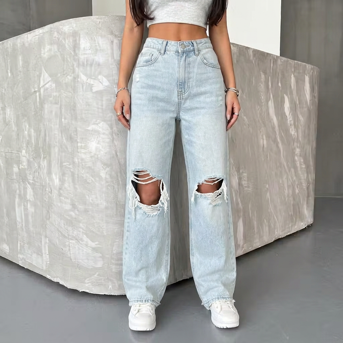 Dam Jeans | Vida Ben | Hög Midja | Slitna Knän