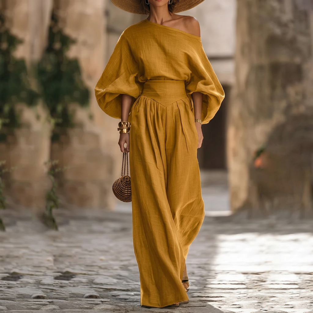 Jumpsuit för kvinnor | Off-shoulder design med markerad midja och vida ben