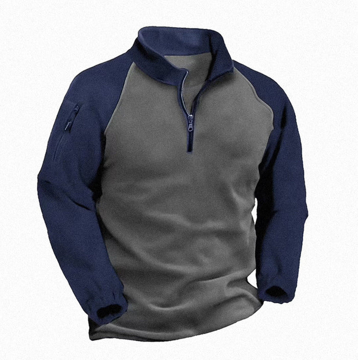 Herr Raglanpullover med Hög Krage och Blixtlås