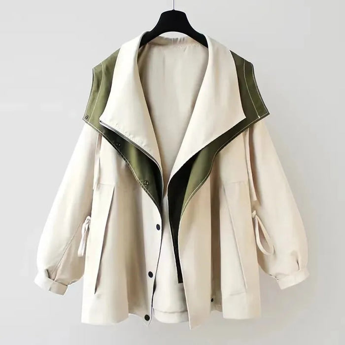 Dam Oversized Trenchcoat Vattentät Kort Kappa med Dubbelkrage