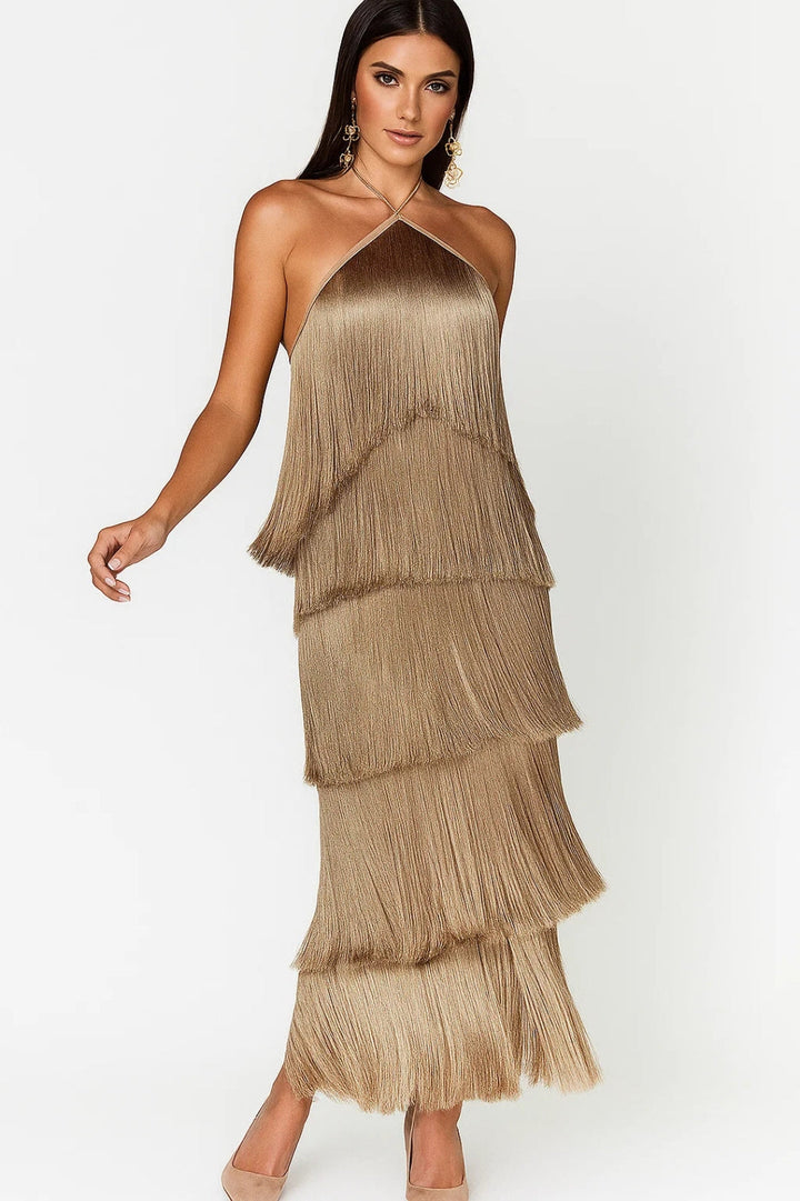 Dam Klänning | Elegant | Halterneck Fransar Maxi
