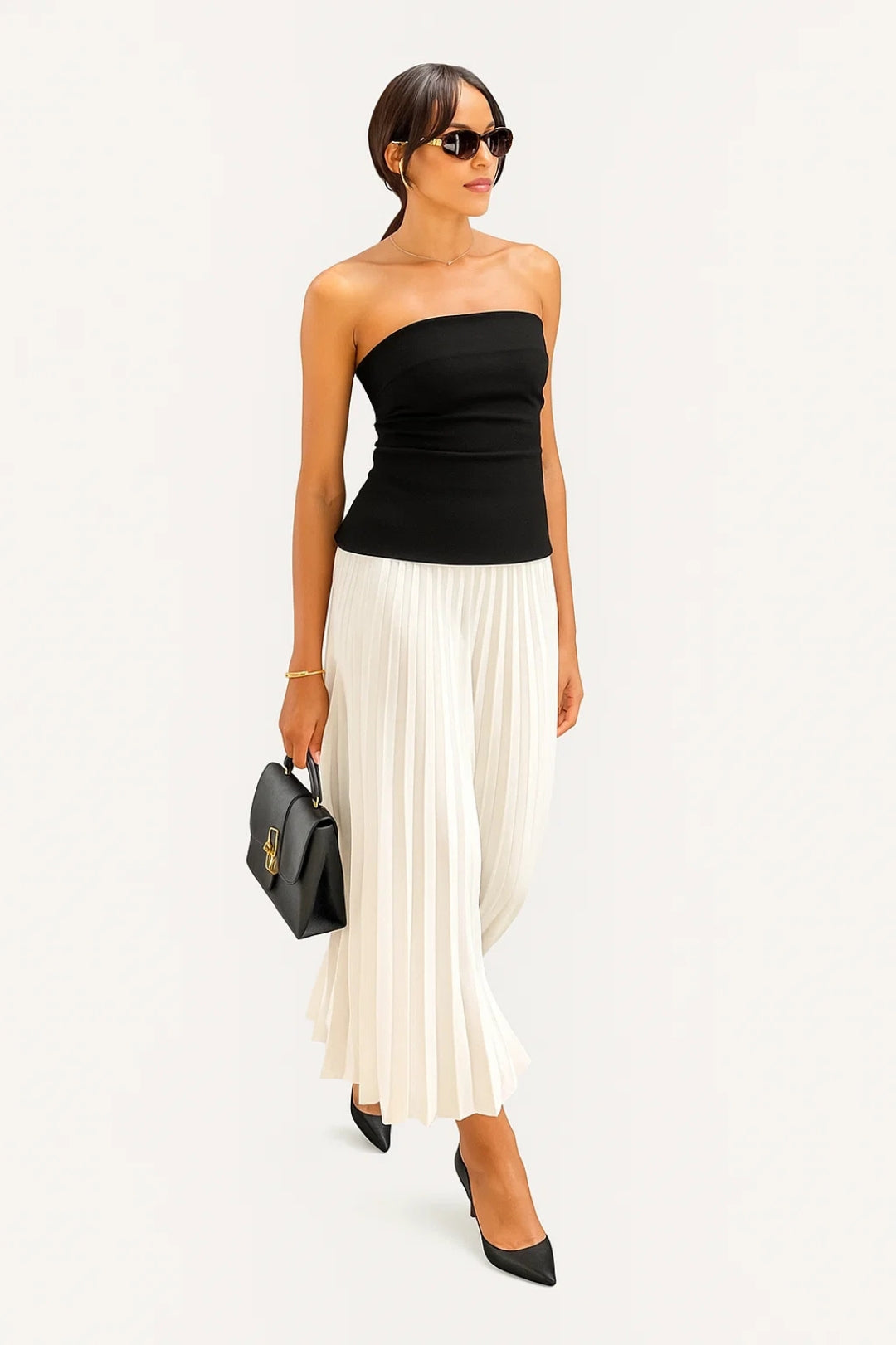 Dam Klänning | Elegant Strapless | Plisserad Kjol