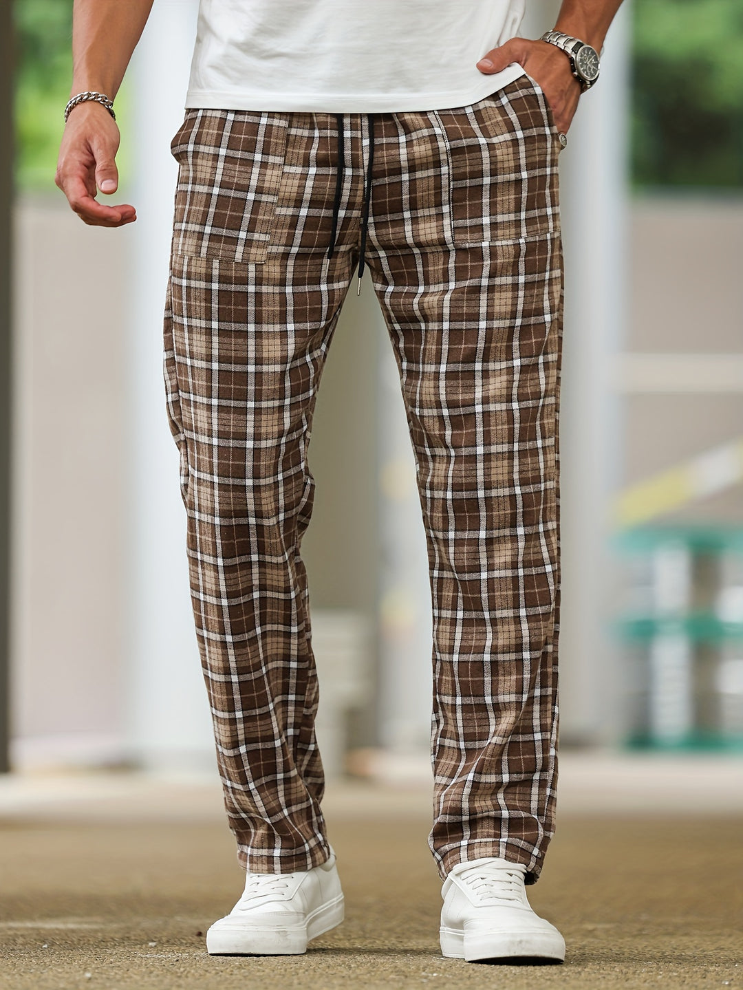 Herr Byxor | Tapered Rutigt | Med Snörning