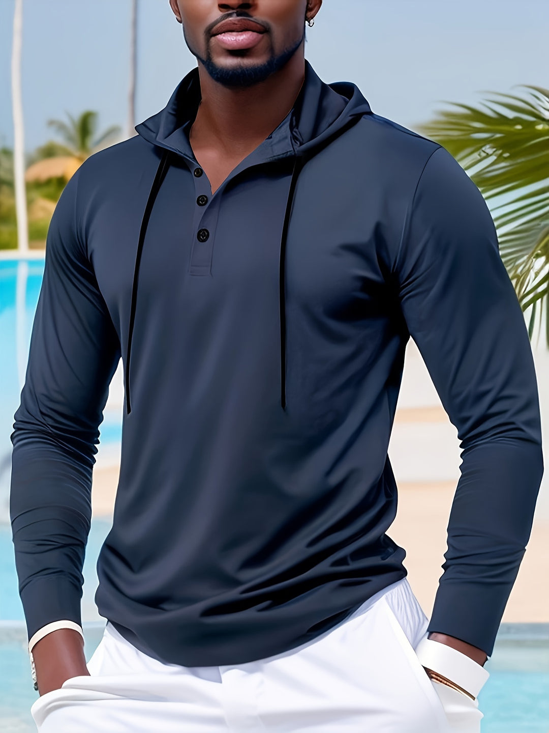 Herr Hoodie | Slimfit | Med Knappar | Lång Ärm