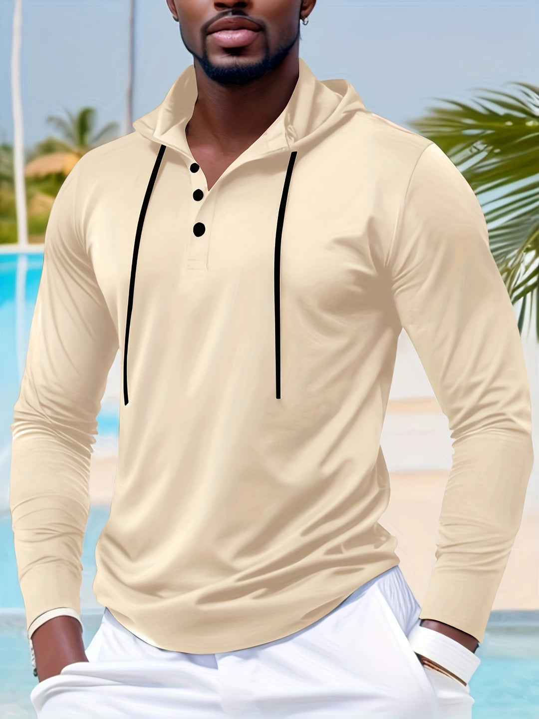 Herr Hoodie | Slimfit | Med Knappar | Lång Ärm