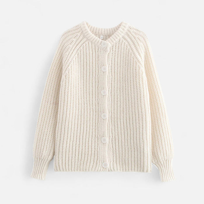 Stickad Cardigan Dam | Vintageinspirerad Kofta med Rund Halsringning | Mjuk & Tidlös Stil