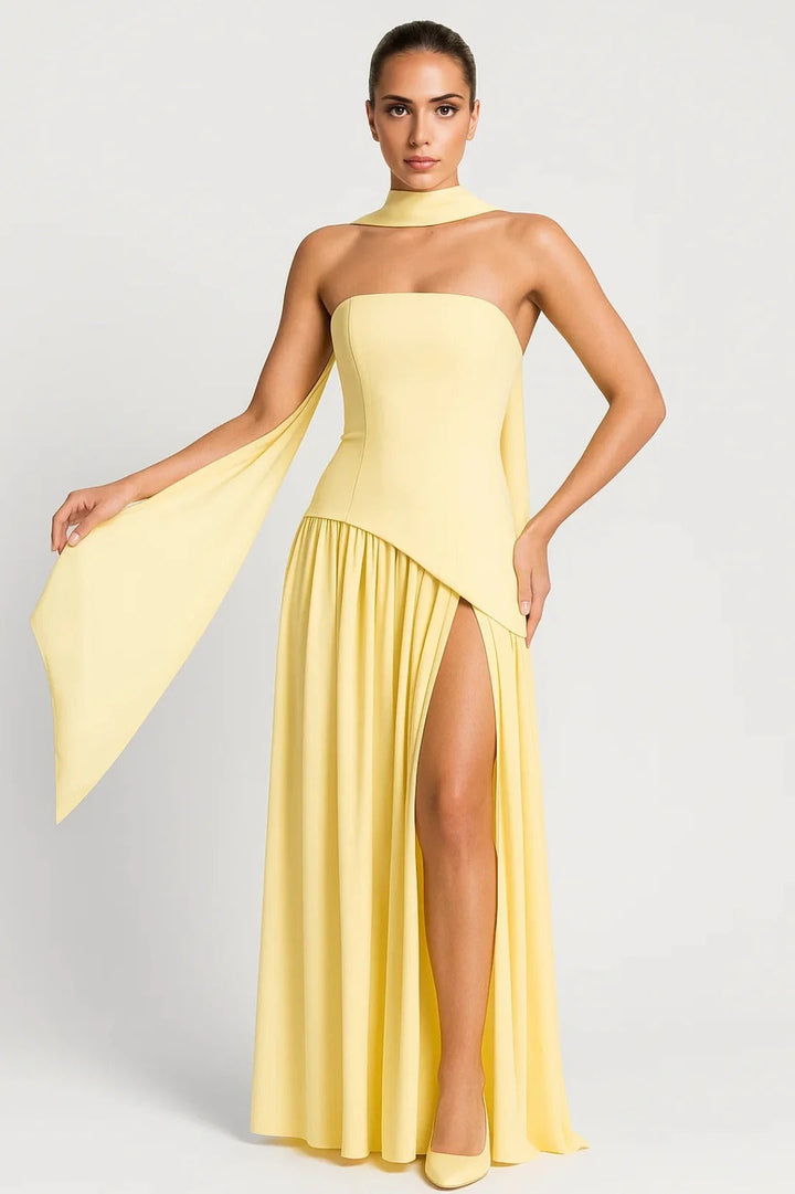 Dam Klänning | Elegant | Strapless Plisserad Slits