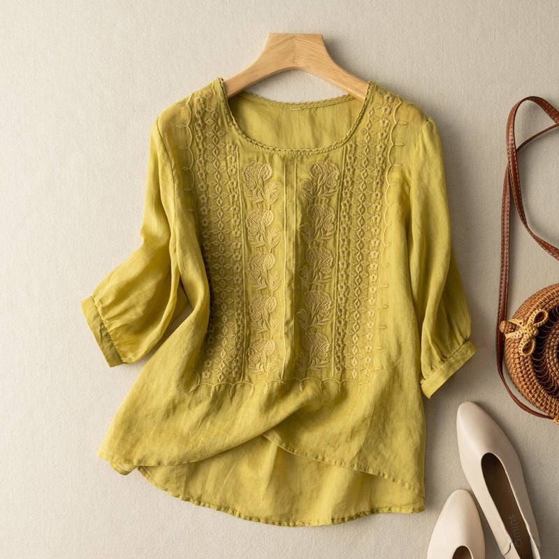Dam Blus | Broderad | Lätt Oversize