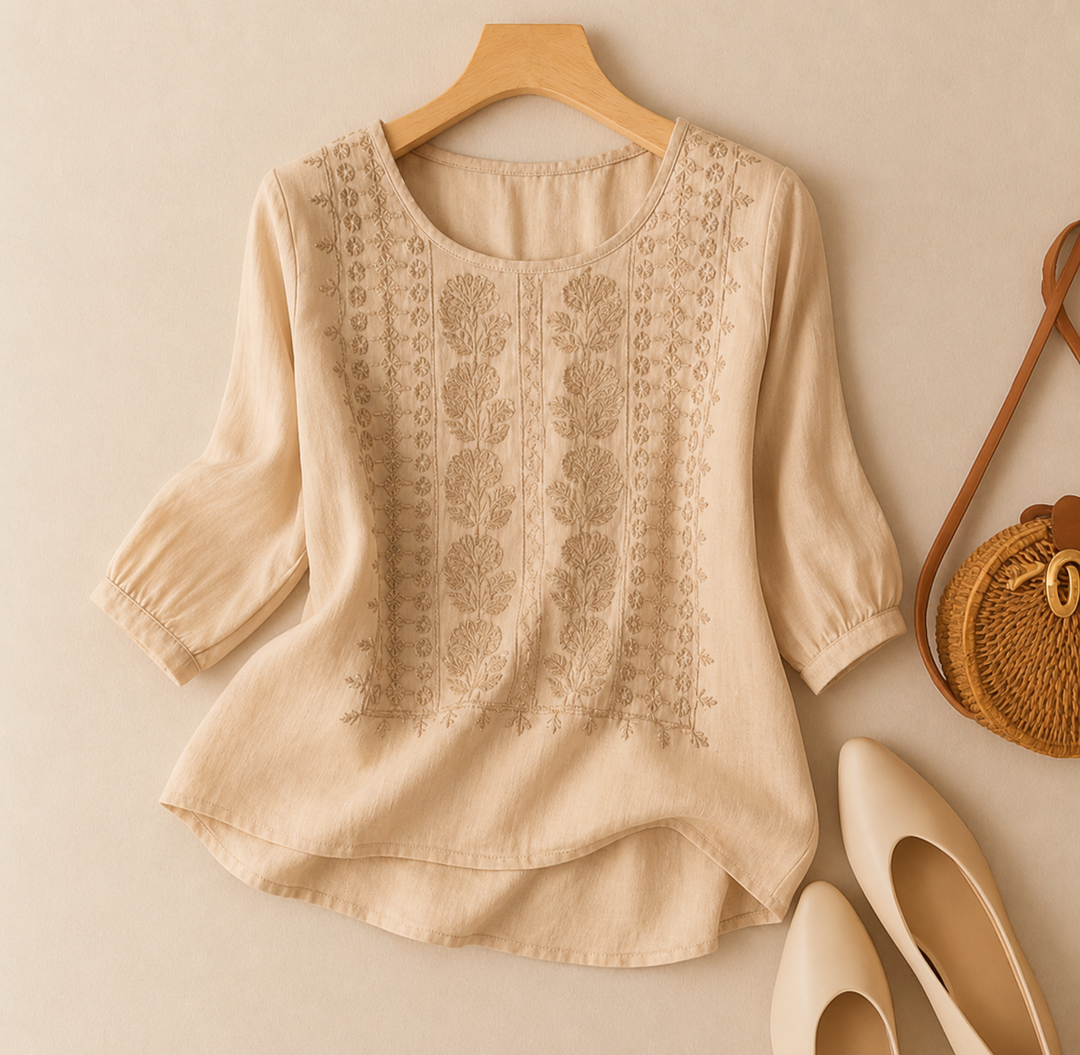 Dam Blus | Broderad | Lätt Oversize