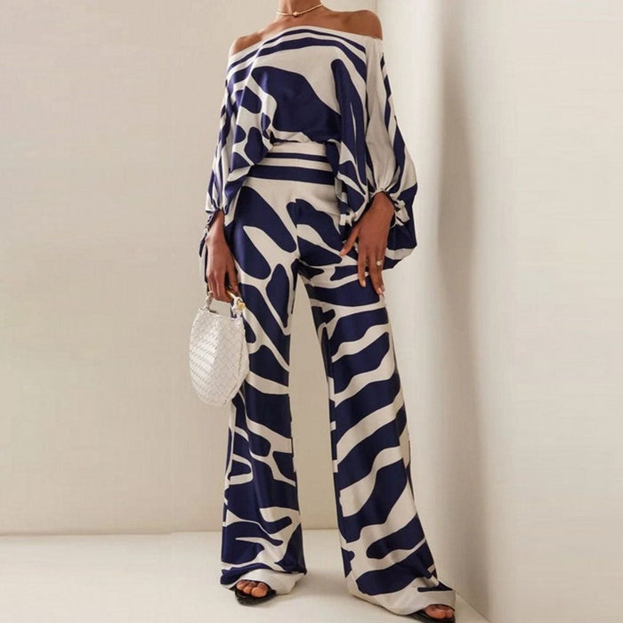 Dam Satinset Off-Shoulder med Grafiskt Mönster